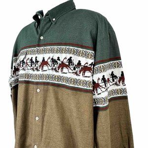Vtg Roper Men's Western Shirt Cowboy Horse Southwestern Print Rockabilly XL